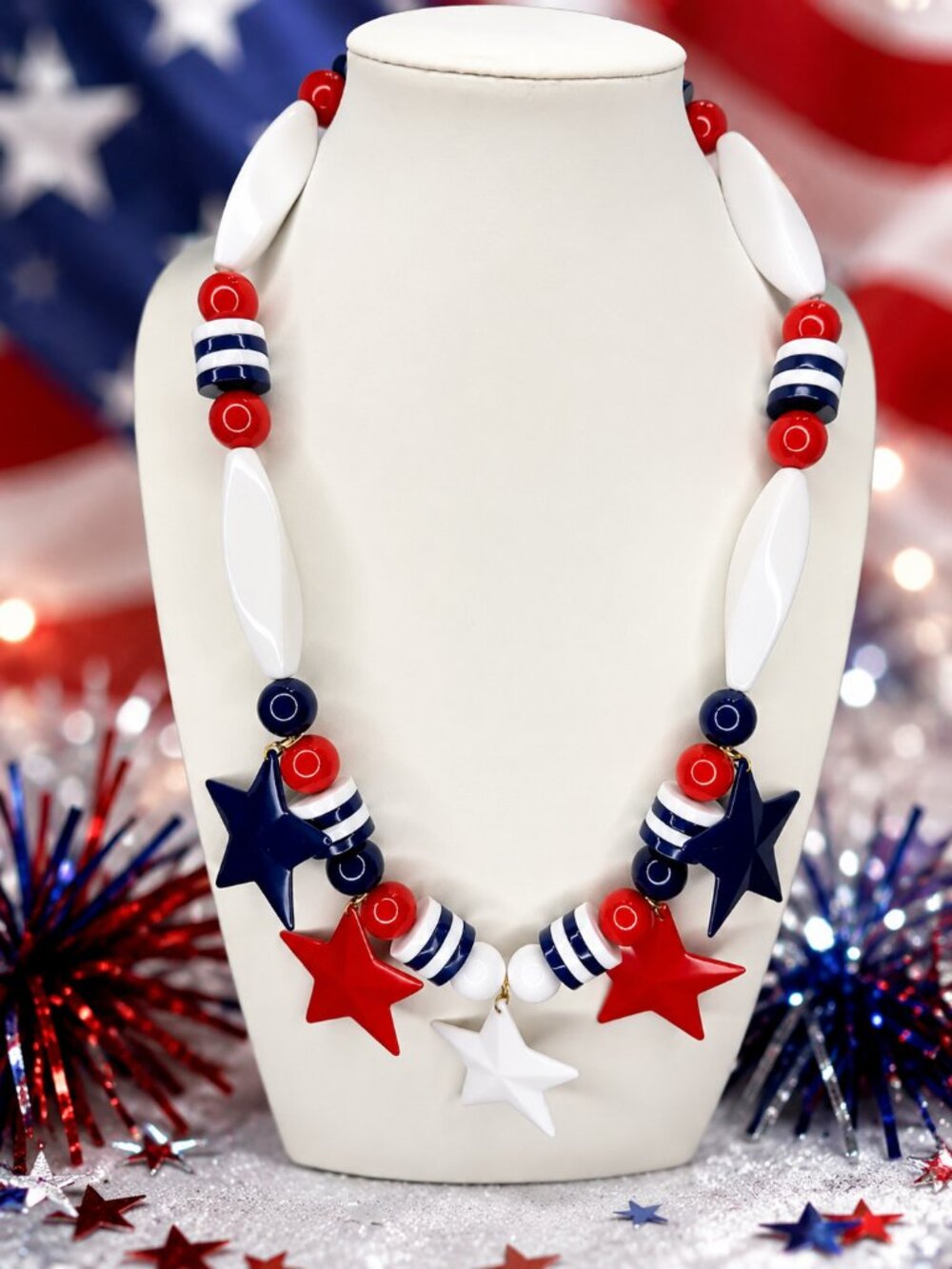 Park Lane Stars & Stripes Fun 4th of July Necklace Patriotic Red White Blue